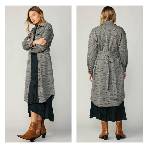 CURRENT AIR Houndstooth Long Shacket Coat, Sz L - Picture 1 of 16